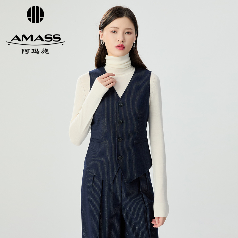AMASS新款复古文艺风休闲单排扣时尚西装马甲外套女5400870