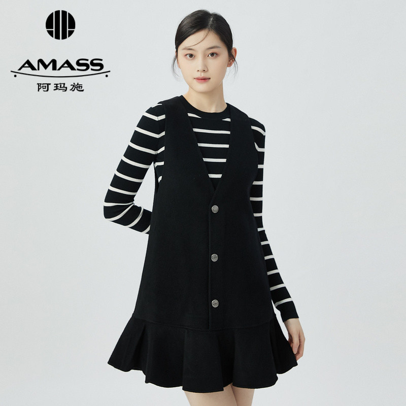 【商场同款】减龄学院风双面尼无袖洋装短款连衣裙5500510