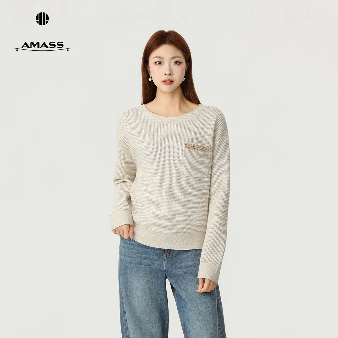AMASS/冬季新款潮牌松弛感亮片贵气百搭套头针织衫女538112