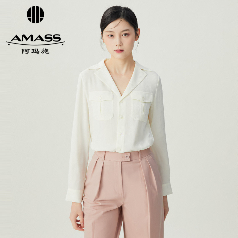 【商场同款】AMASS单排扣长袖V领几何印花衬衫女5300923.