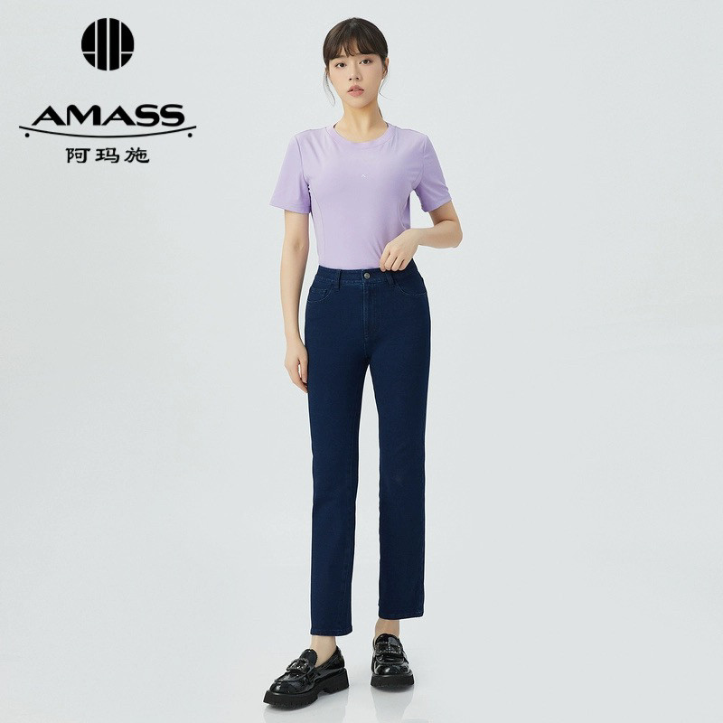 【商场同款】AMASS 新款时尚休闲百搭高腰微喇牛仔裤女5100471-2