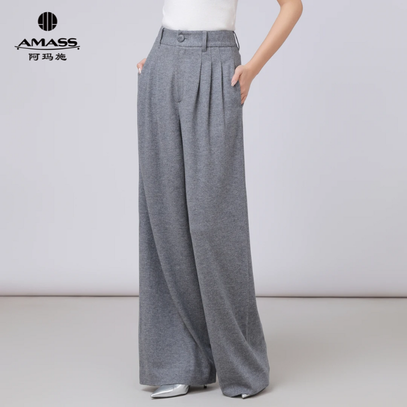 AMASS/女装早秋老钱风百搭时尚宽松纯色休闲直筒裤5100661