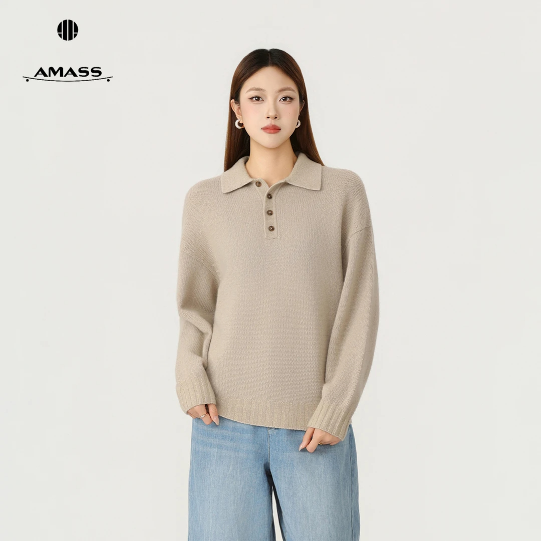 AMASS/冬季新款时尚洋气百搭羊绒软糯显瘦翻领针织衫538113
