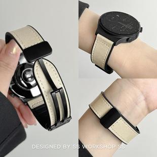 疯马真皮磁吸扣适用华为gt5表带新款 4pro手表腕带 buds男女watch3