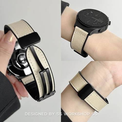 疯马真皮磁吸扣适用华为gt5表带新款buds男女watch3/4pro手表腕带