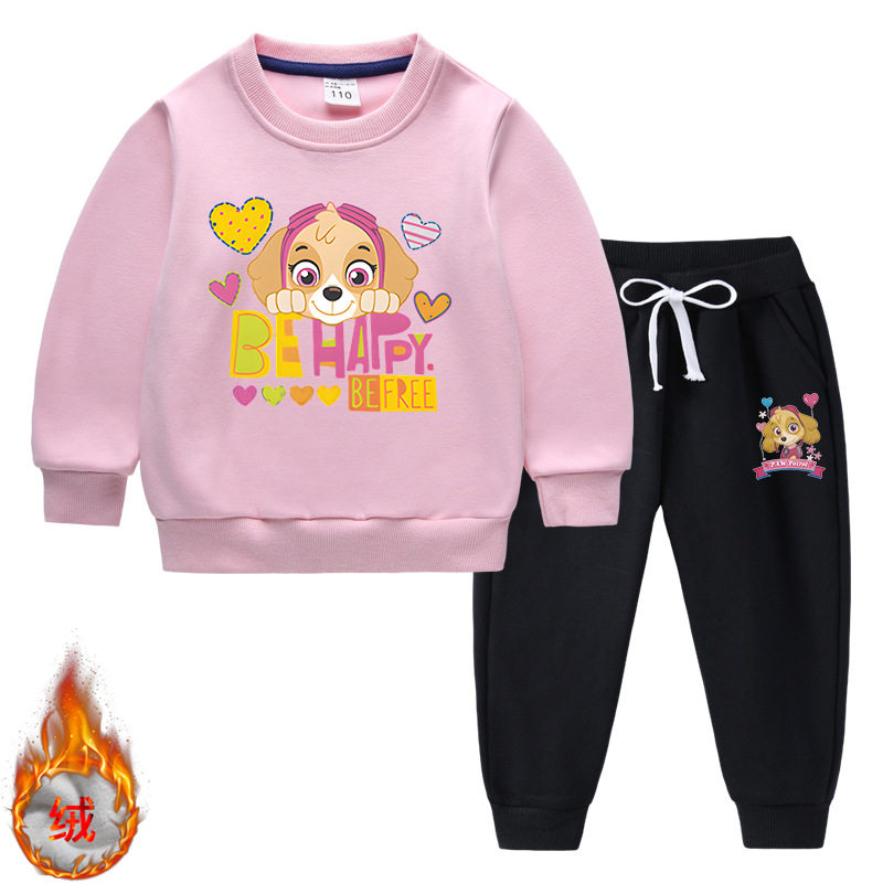 儿童秋冬加绒卫衣套装女童汪汪队纯棉两件套女孩加厚保暖套头长袖