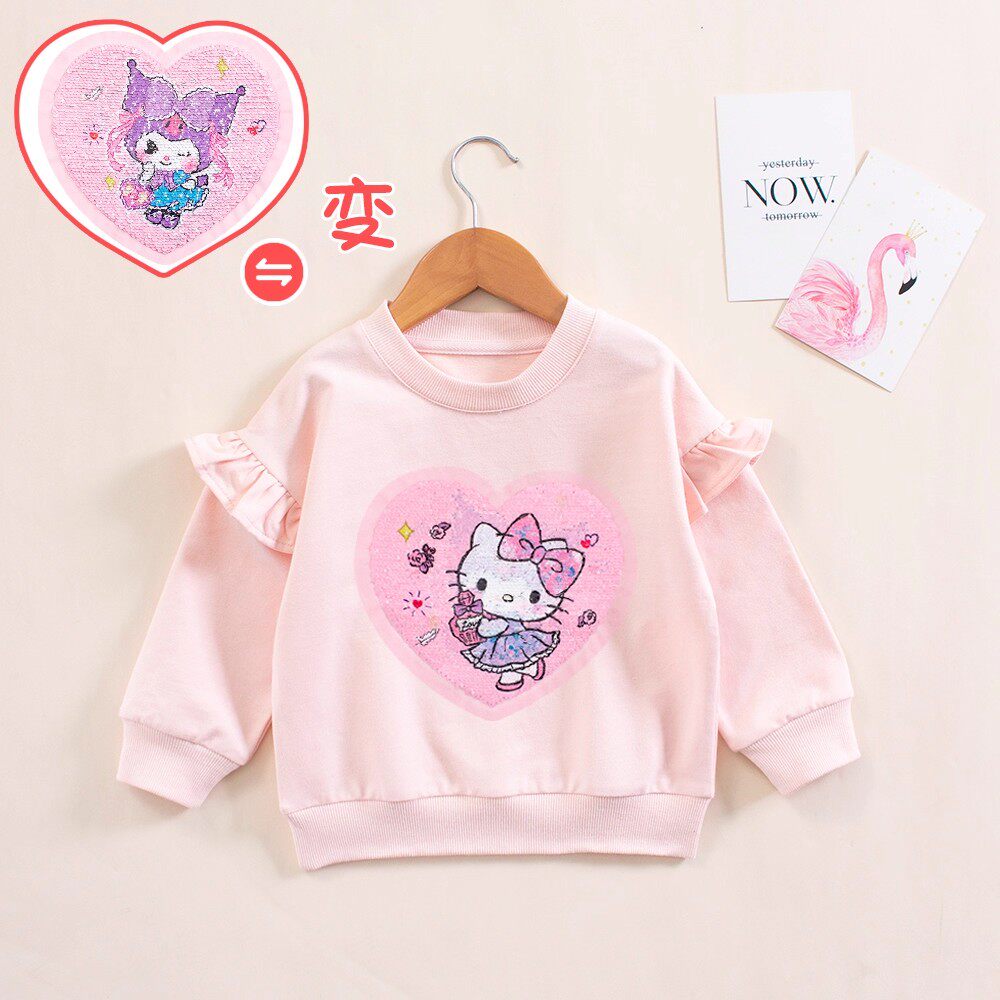 女童春秋库洛米亮片可变图案卫衣