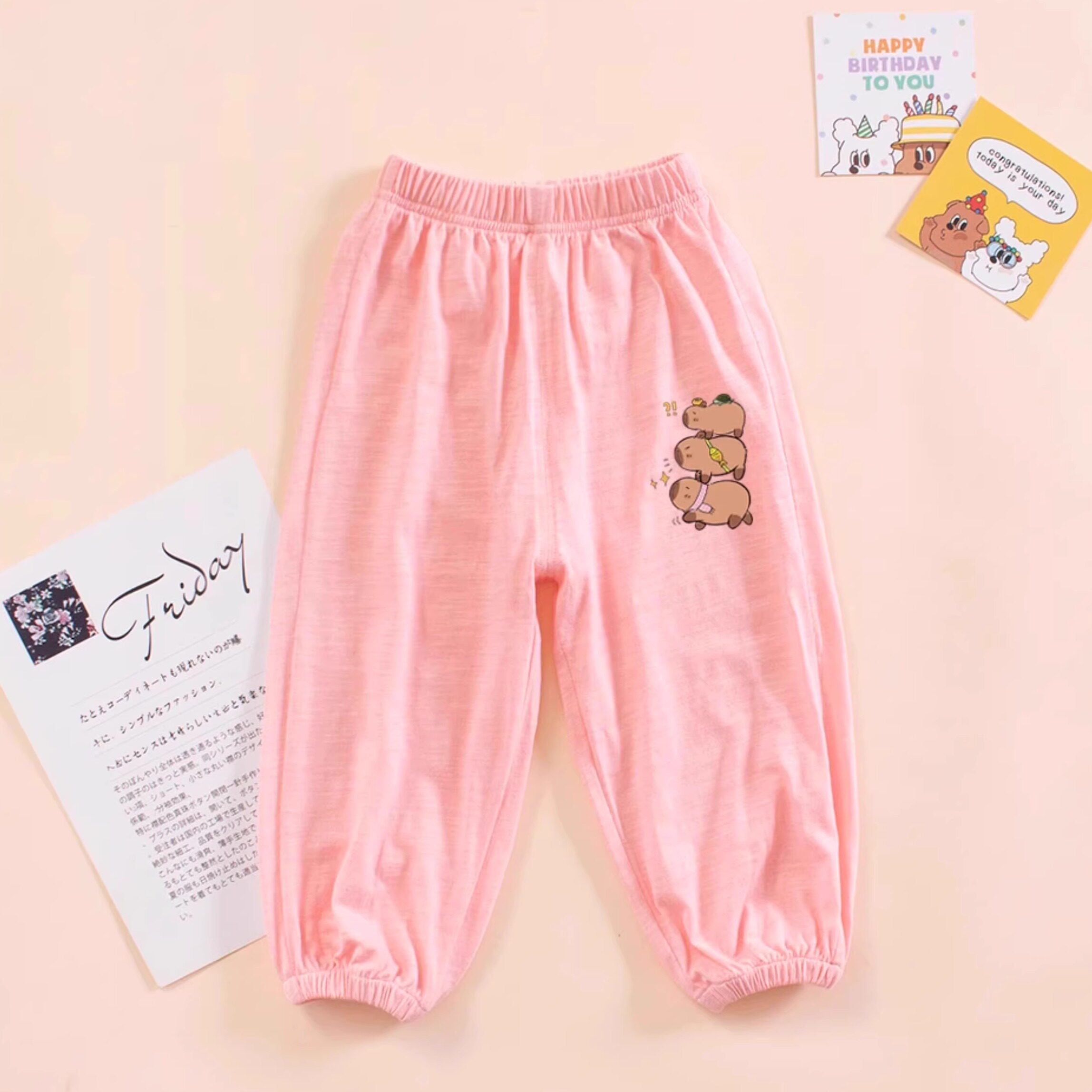 女童卡皮巴拉裤子男童夏季纯棉运动裤女孩薄款宽松休闲束脚裤长裤