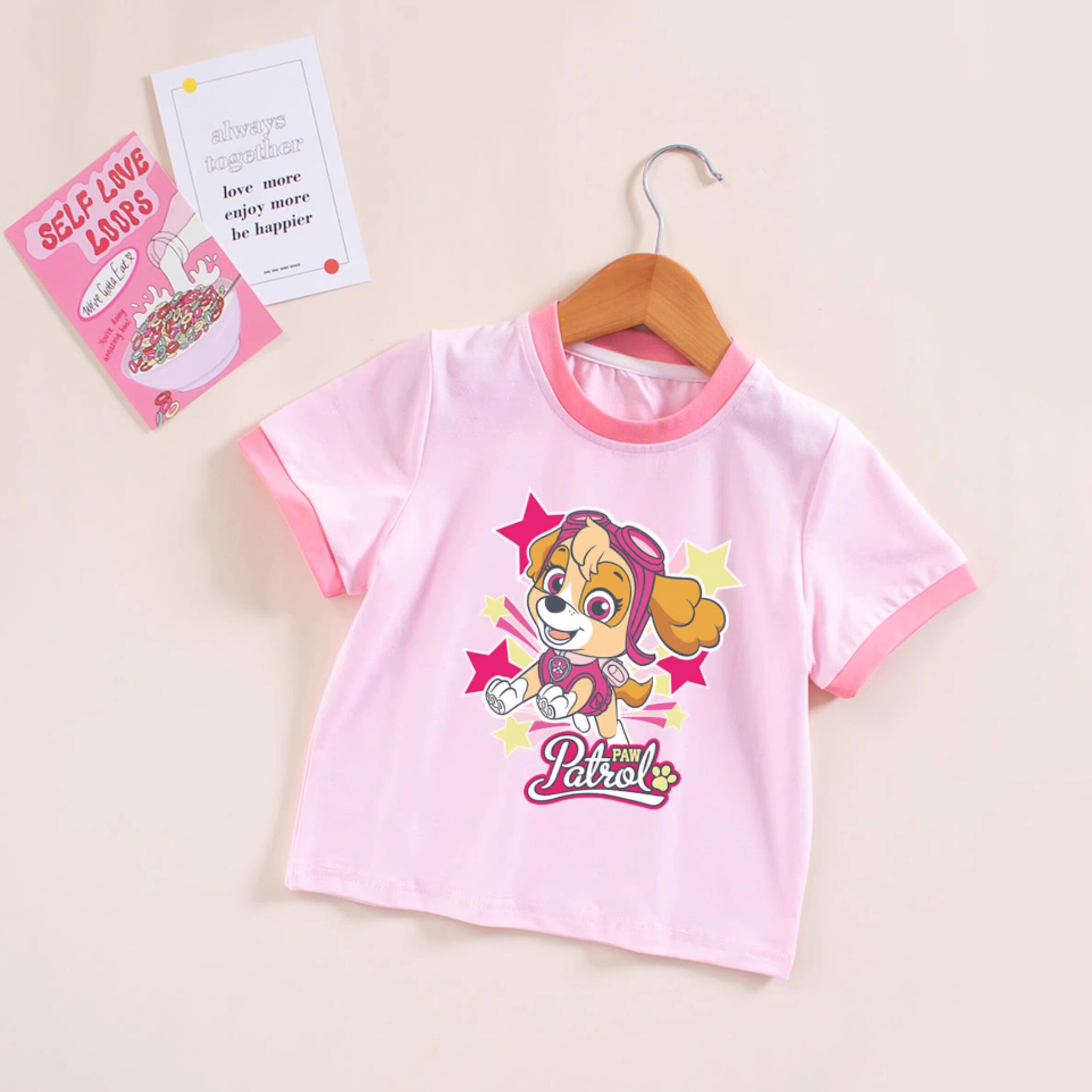 女童短袖t恤汪汪队天天衣服女孩夏季薄款粉色纯棉上衣儿童半袖潮