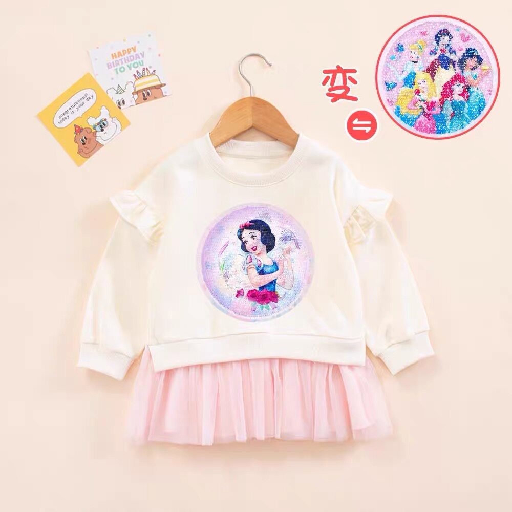 女童秋装白雪公主裙子儿童长袖连衣裙亮片变图案衣服宝宝秋装卫衣