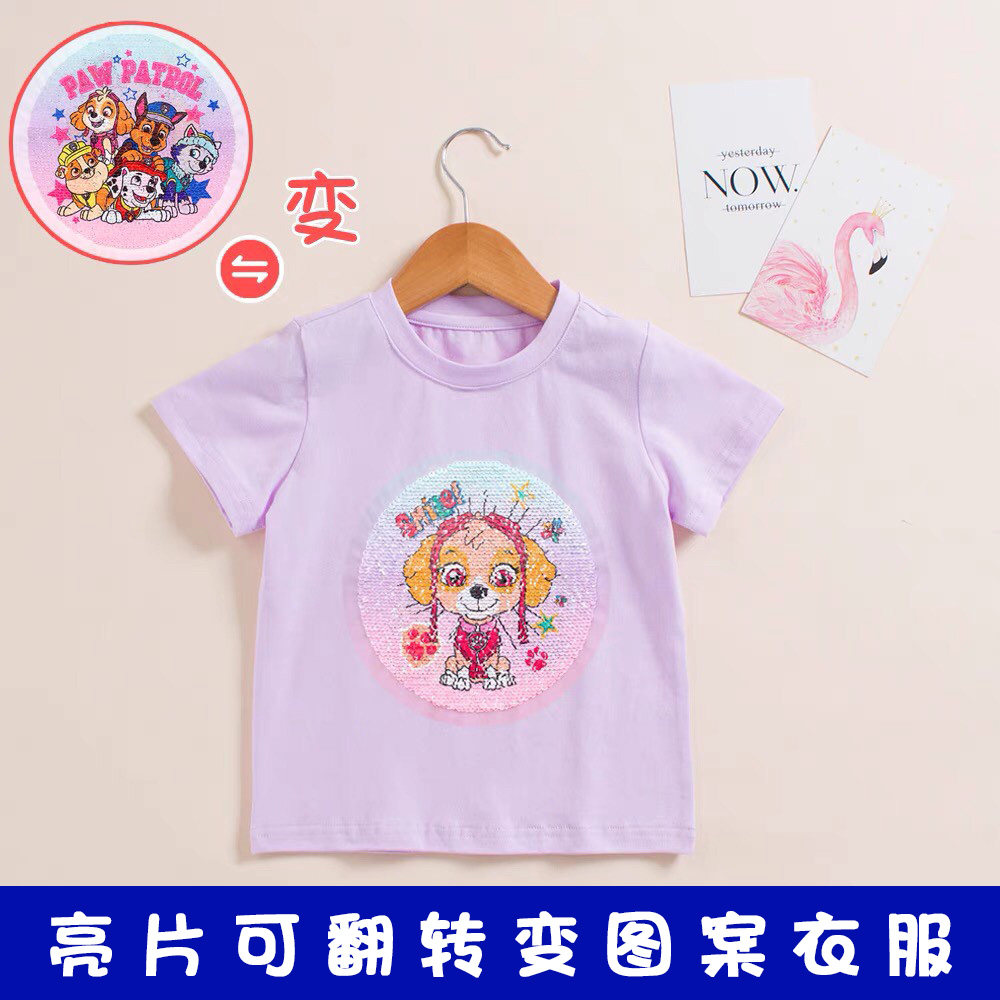 女童夏装旺旺队洋气短袖T恤宝宝纯棉半袖上衣儿童亮片变色衣服t恤