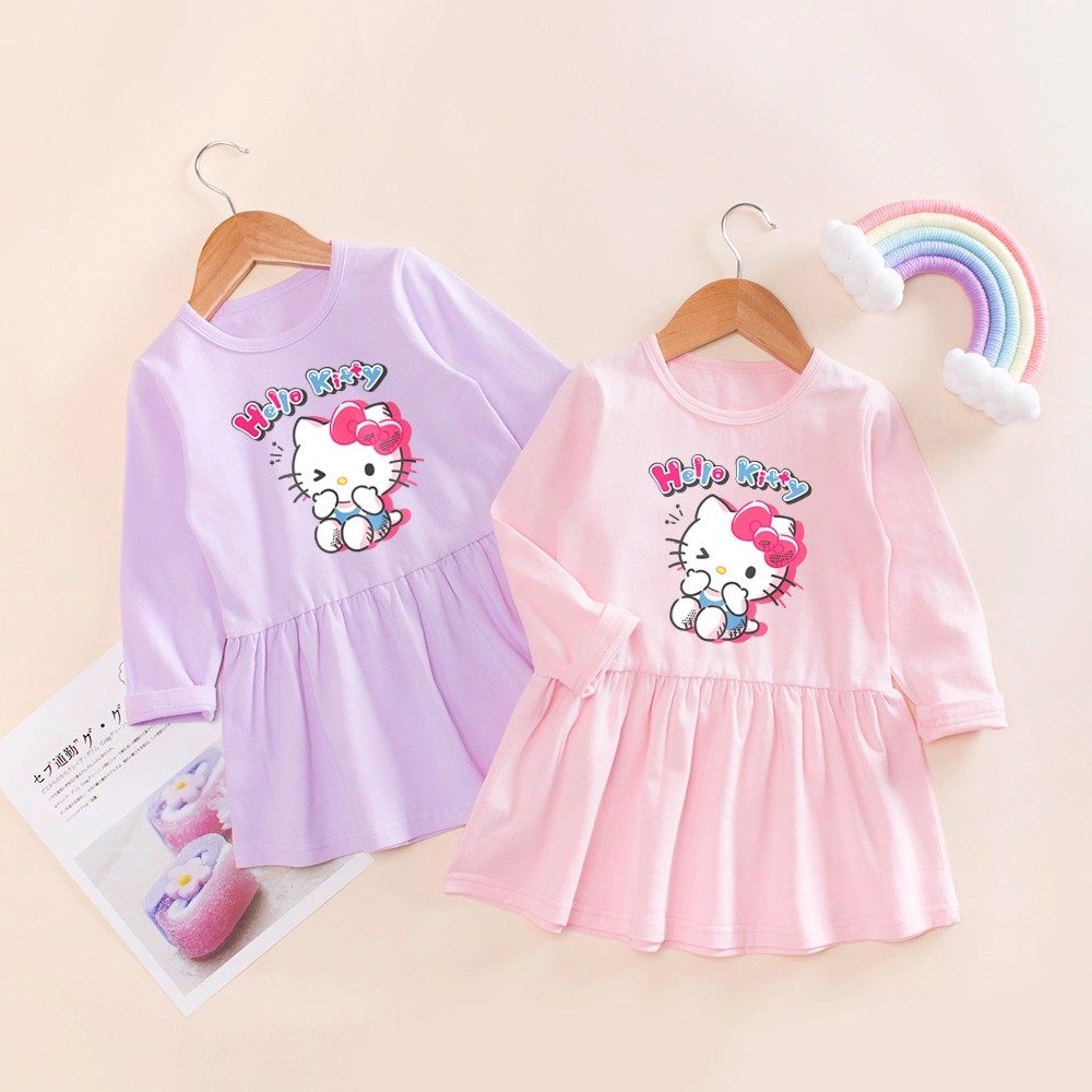 女童春装长袖连衣裙女宝宝kt猫衣服儿童kt猫童装女宝宝春季裙子