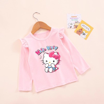 女童纯棉长袖t恤儿童kt猫衣服女宝宝春秋装打底衫女宝可爱上衣潮