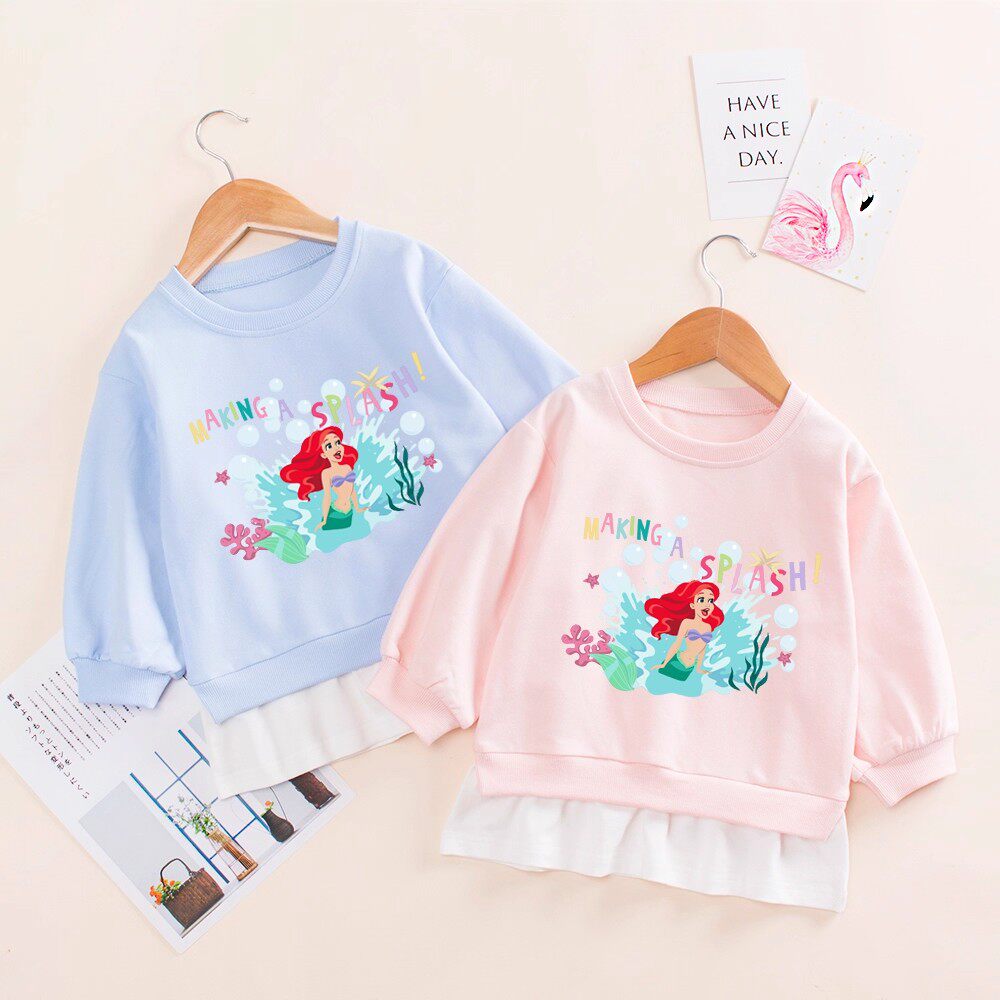 女童纯棉卫衣春秋女孩美人鱼衣服宝宝时髦假两件上衣秋装宽松长袖