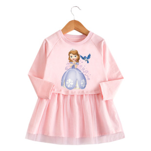 2023女童韩版新款春秋棉连衣裙春天长袖网纱连衣裙苏菲亚公主裙潮