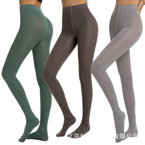 Women Tights亚马逊连脚裤裸氨针织AB双色仿棉80D麻灰色连裤袜