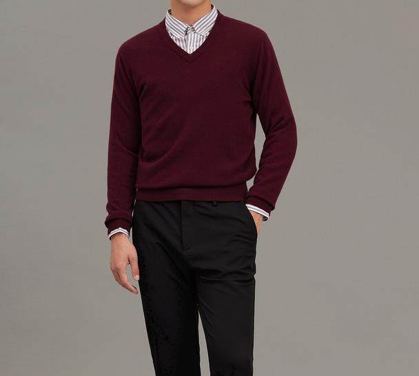 오르도스 퓨어 캐시미어 솔리드 컬러 라운드 넥 비즈니스 캐주얼 남성 풀오버 따뜻한 긴팔 니트 바닥 셔츠