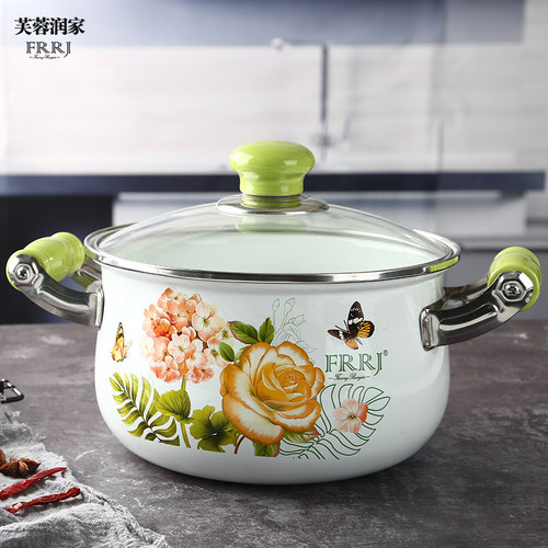 加厚手柄防烫带盖搪瓷锅