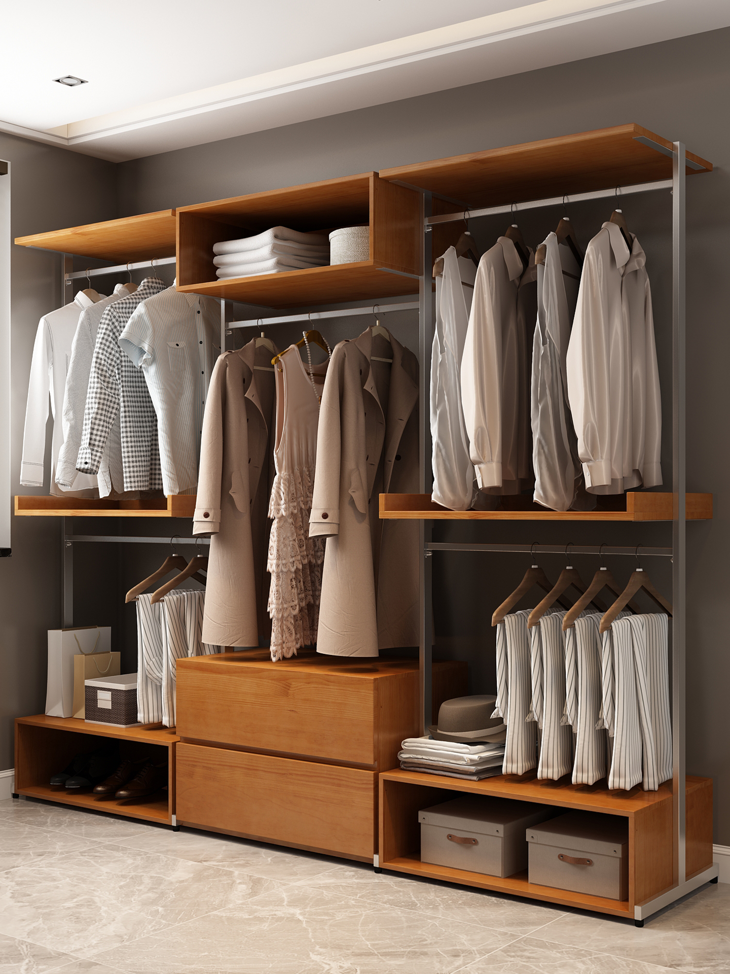 金属衣柜2025新款爆款家用卧室全实木开放式定制钢架壁挂式衣帽间