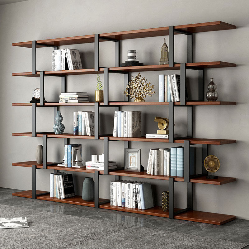 北欧网红铁艺书架落地实木展示柜简约隔断收纳架置物架靠墙多层架