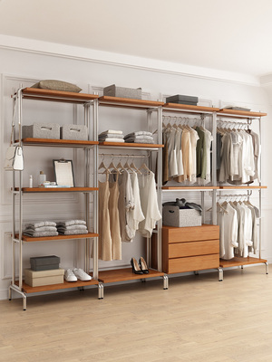 开放式衣柜斯堪的纳维亚铁步入式衣架地板站立卧室衣柜框架金属衣