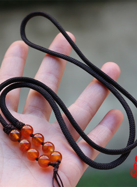 冰彩蜜糖色玉髓玛瑙挂绳毛衣链