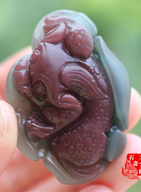 原色精雕招财金蟾毛衣链紫绿玛瑙