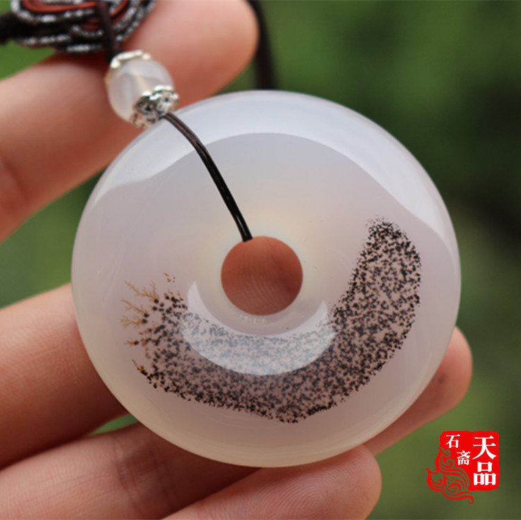 天然大款无染冰种冰透白冰朱砂草花玉髓玛瑙平安扣吊坠毛衣链