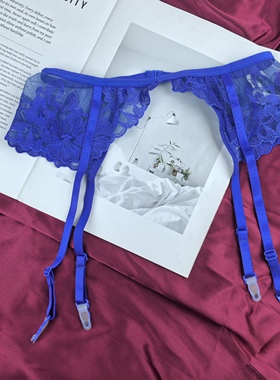 S/腰围55-74㎝ 宝蓝色刺绣网纱透视吊袜带 欧美外贸防滑袜夹
