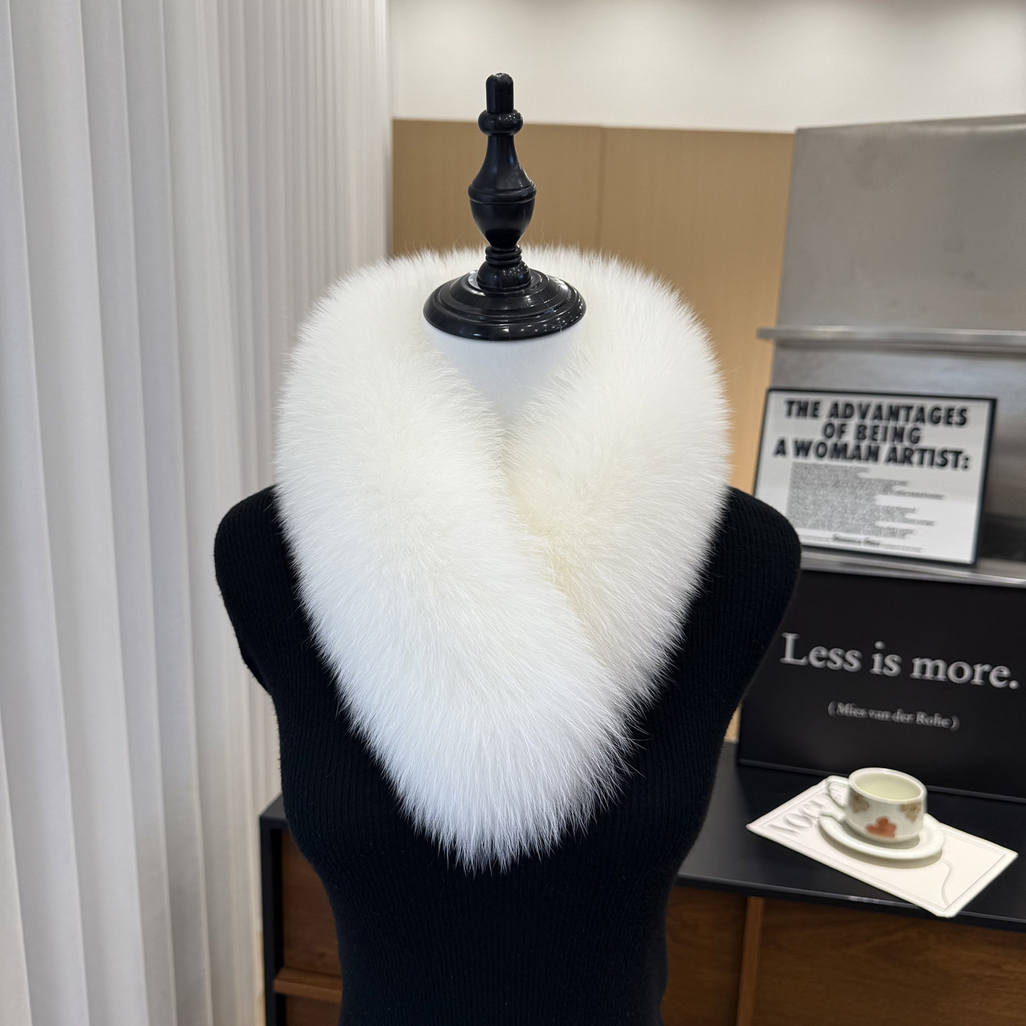 韩版真狐狸毛皮草围巾女冬季白色简约护颈百搭保暖加厚真毛绒围脖