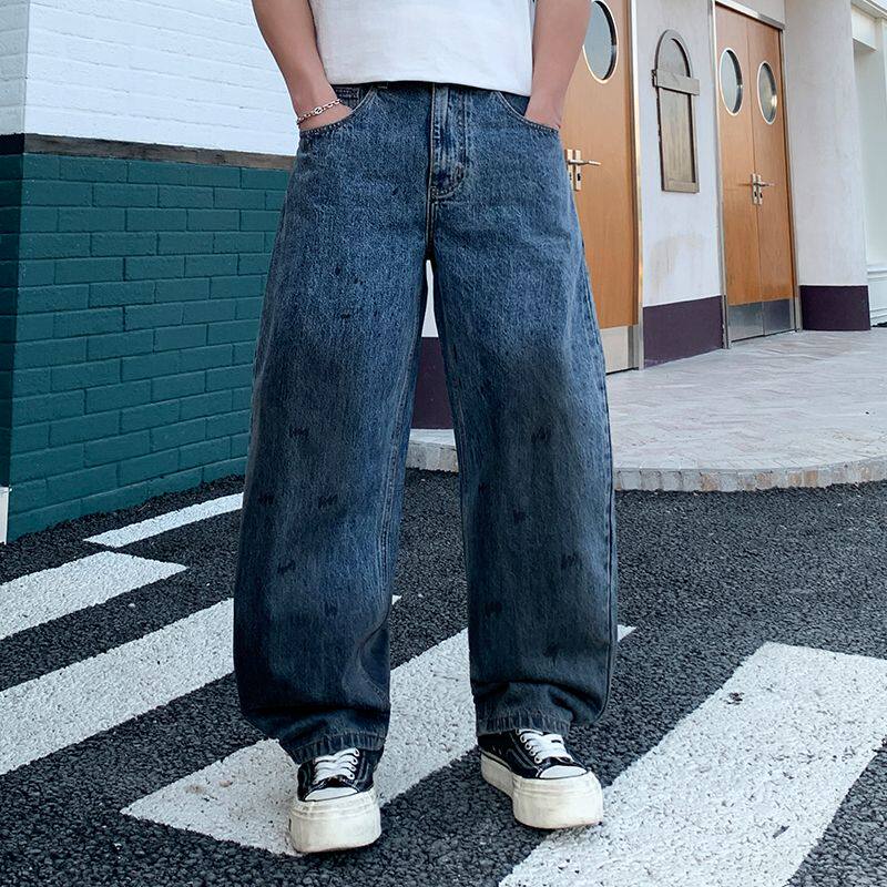 2026新款美式复古水洗牛仔裤男宽松直筒潮牌做旧渐变弯刀阔腿长裤