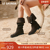 特价 莱尔斯丹秋冬时尚 圆头骑士靴低跟绒面长筒靴女靴5T28601