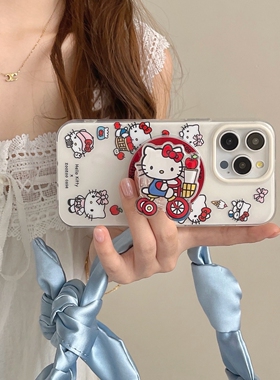 凯蒂猫KT苹果12pro手机壳Hellokitty适用于iphone13少女心15proMAX卡通动漫14可爱骑车韩风红色磁吸支架ins网