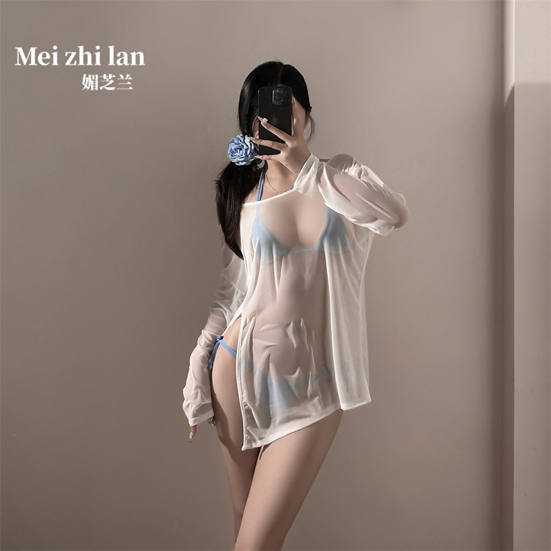 大码比基尼泳衣女夏季新款性感透视修身三件套显瘦辣妹度假游泳装