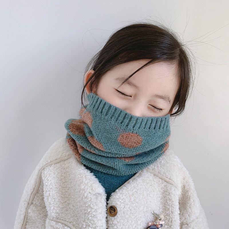 韩国秋冬季男女童宝宝儿童围脖套头围巾波点圆点毛线针织护颈保暖