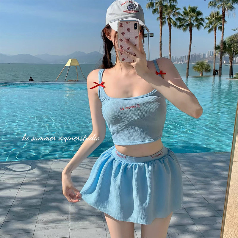 韩国ins夏季纯欲风少女聚拢显瘦裙式分体吊带泳衣温泉度假泳装女,运动/瑜伽/健身/球迷用品,分体泳衣,淘宝优惠券,粉丝福利购,淘宝优惠卷