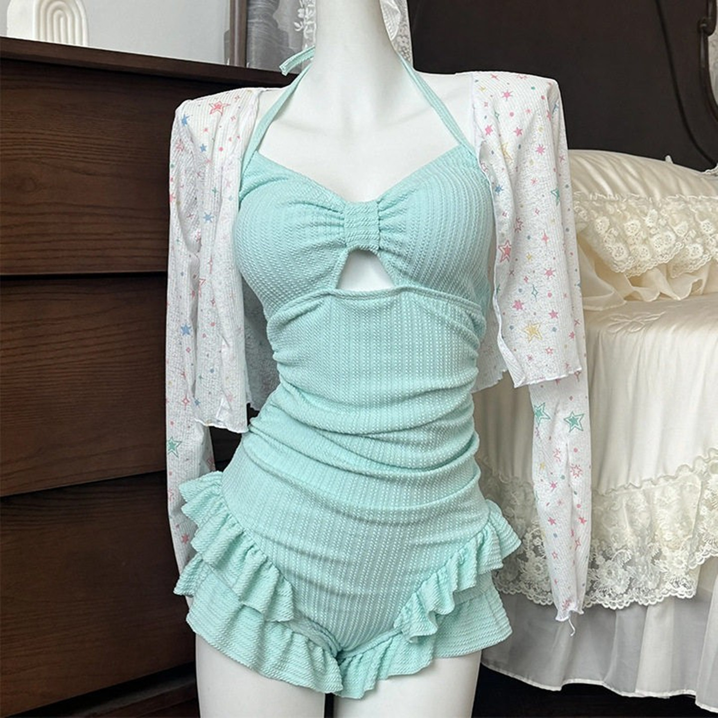 纯欲可爱防晒长袖水上乐园泳装女图片
