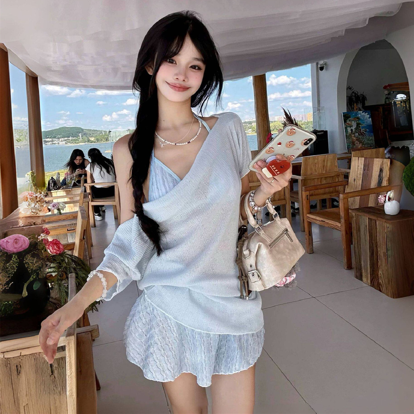 纯欲风绝美裙式分体三件套泳衣女图片