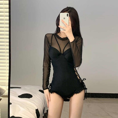 显瘦泳衣显瘦修身女连体纯欲风