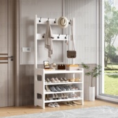 包邮 大尺寸实木衣帽架落地卧室挂衣服多层放鞋 组合家用客厅门口挂