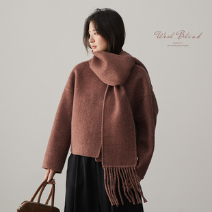 「不易皱 女小个子宽松 免打理」70%羊毛斜纹加厚外套毛呢大衣短款