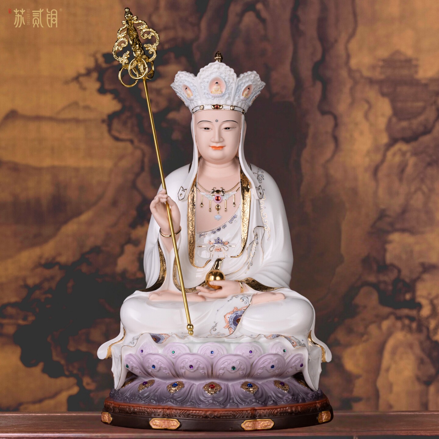 德化陶瓷地藏王菩萨像片金彩九华山地藏王像地藏神像大愿供奉摆件