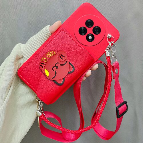 适用realme真我12x手机壳realme12零钱卡包壳RMX3993斜跨背带绳挂脖绳真我12保护套realme12x手机套保护壳软
