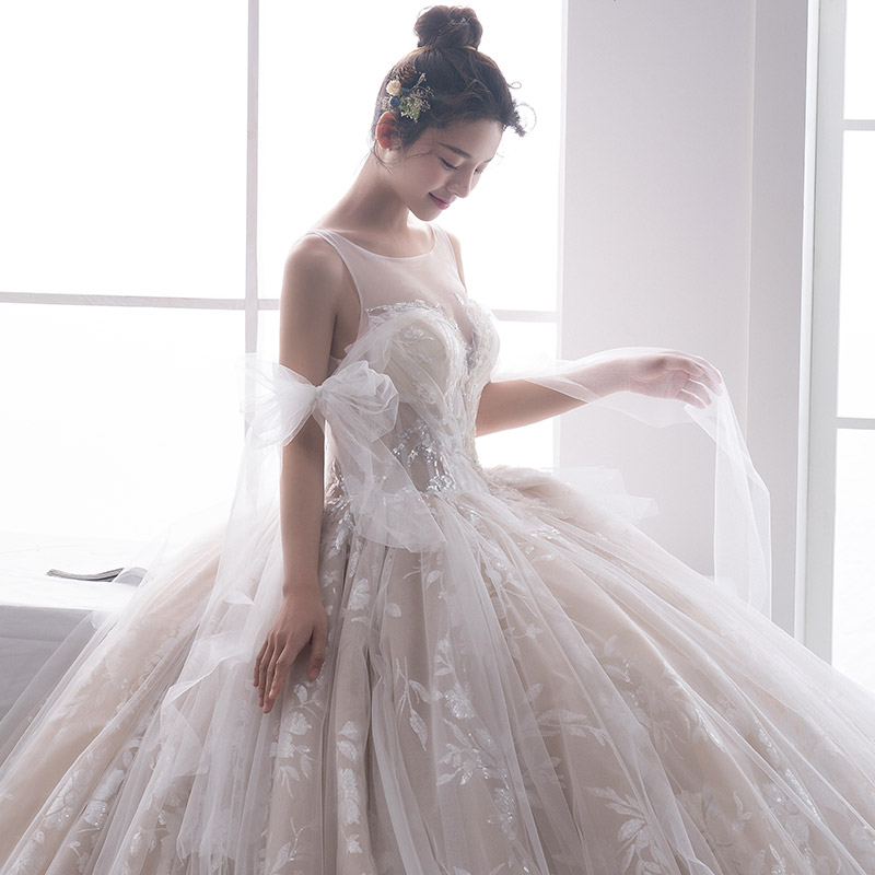 绝美法式轻奢小众粉色婚纱租赁主纱冬季新娘轻婚纱出租2026新款图片