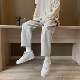 学生薄款运动裤男宽松直筒纯色休闲裤男生灰色百搭卫裤秋夏九分裤