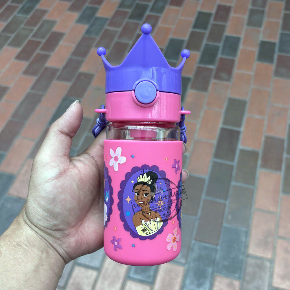 香港迪士尼儿童吸管水壶长发公主灰姑娘皇冠卡通小朋友塑料杯子