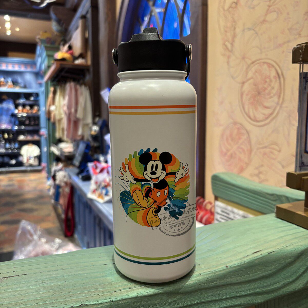 香港迪士尼乐园米奇MICKEY保温壶卡通不锈钢手提吸管大容量水杯