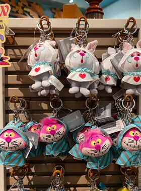 香港迪士尼包挂件雨衣款爱丽丝白兔先生柴郡猫卡通毛绒公仔钥匙扣