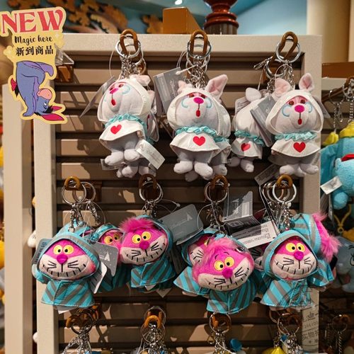 香港迪士尼包挂件雨衣款爱丽丝白兔先生柴郡猫卡通毛绒公仔钥匙扣