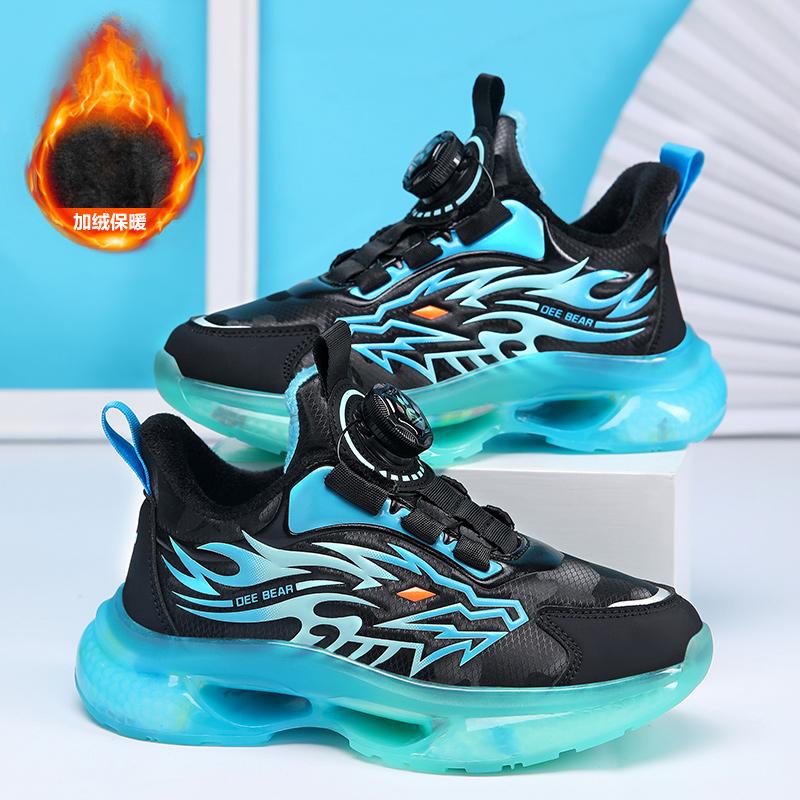 男童皮面防水中大童加绒加厚棉鞋